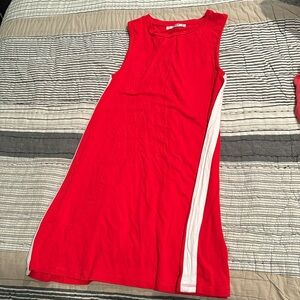 Red dress with white side lines